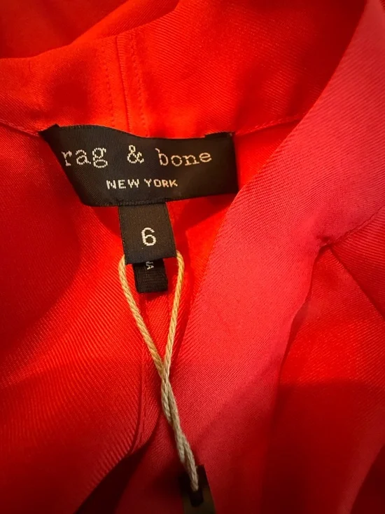 NWT. Rag & Bone. Florence Silk Tie Neck Blouse. Fiery Red. Size 6. - Picture 5 of 14